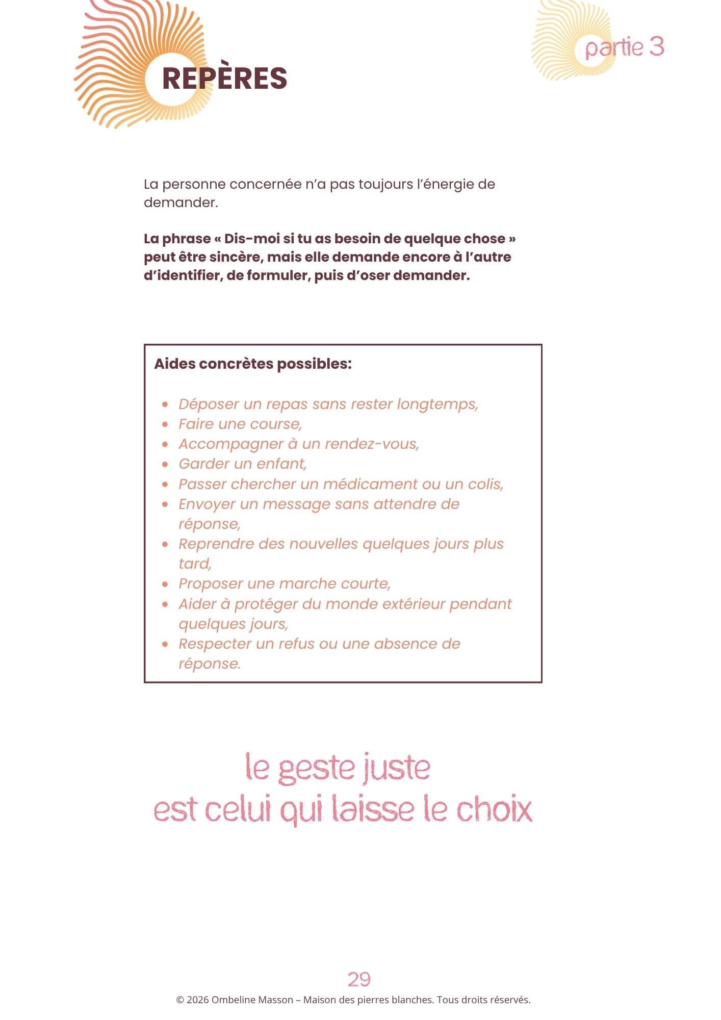 Page d'exemple du carnet Soutenir après une grossesse arrétée