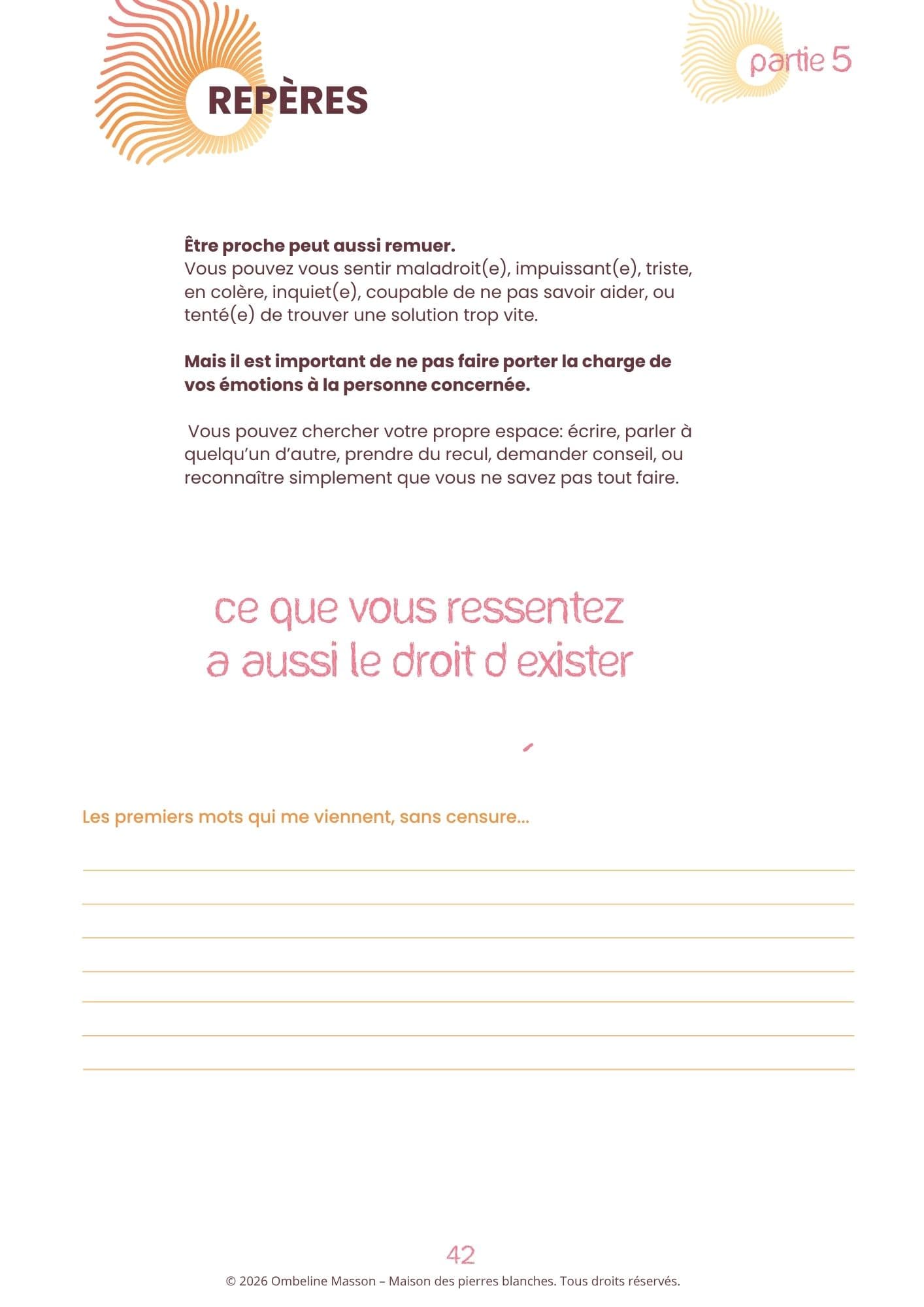 Page d'exemple du carnet Soutenir après une grossesse arrétée