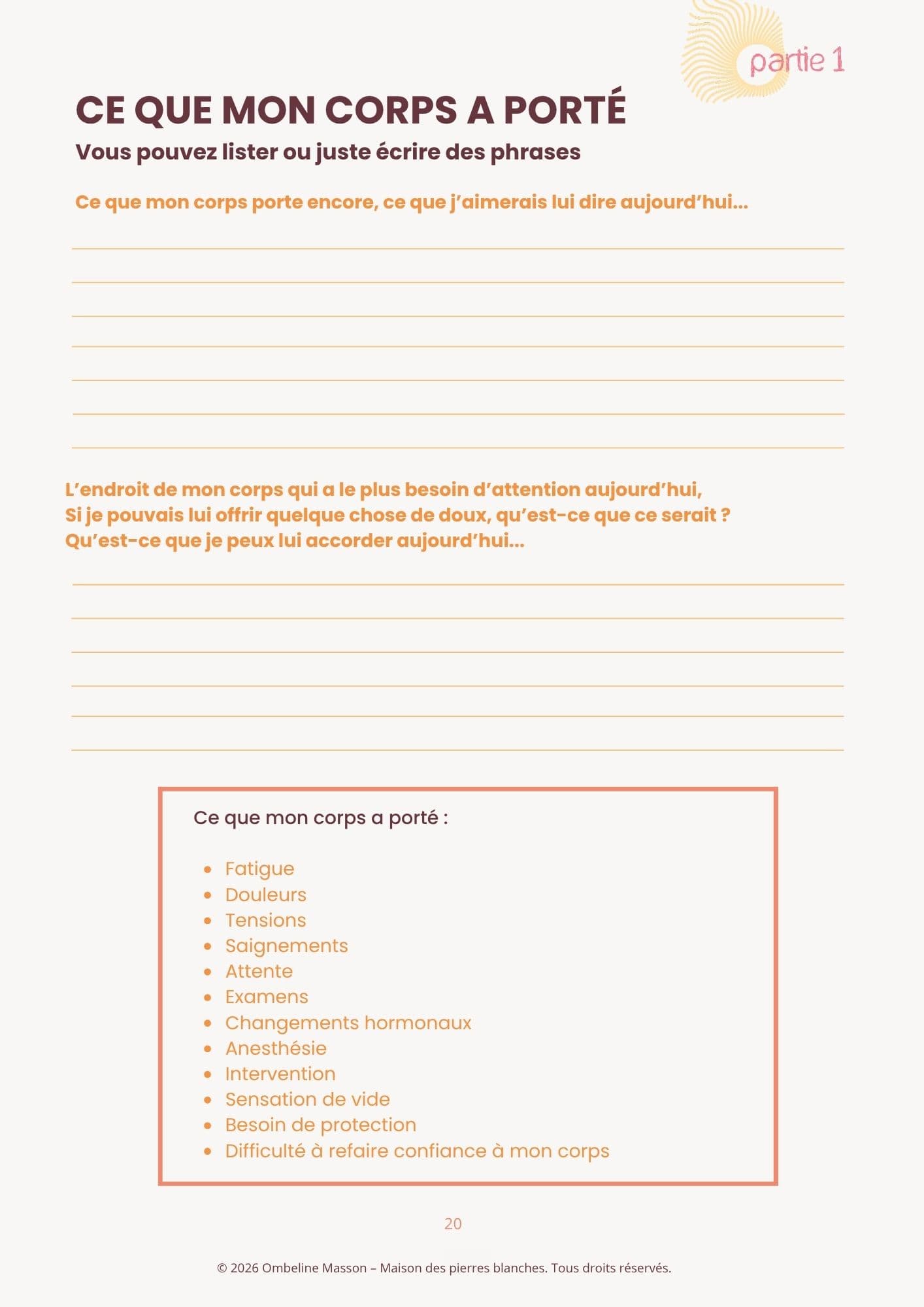 Page d'exemple du carnet Après une grossesse arrêtée