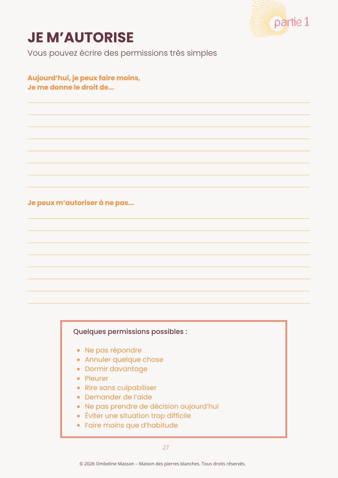 Page d'exemple du carnet Après une grossesse arrêtée