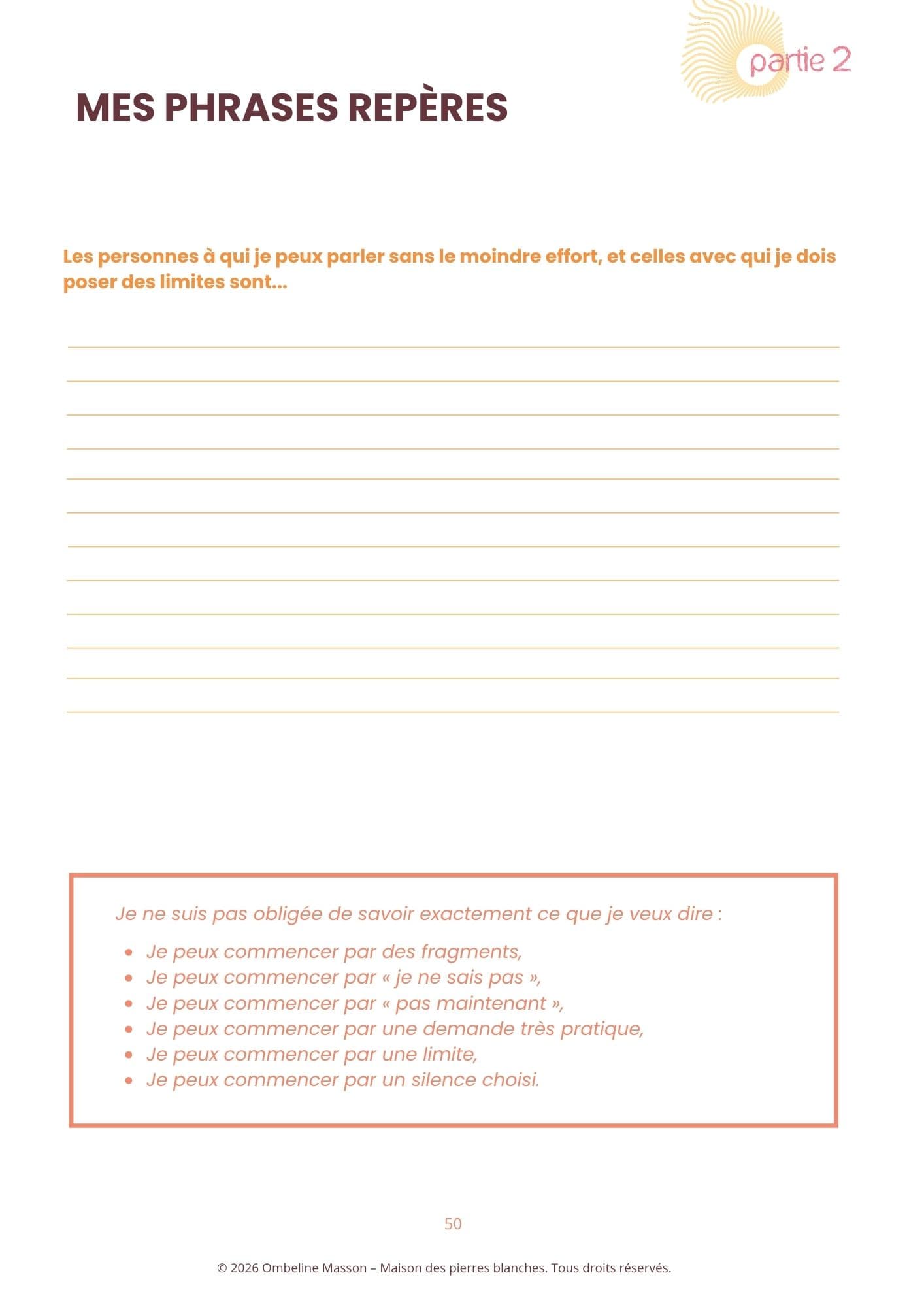 Page d'exemple du carnet Après une grossesse arrêtée