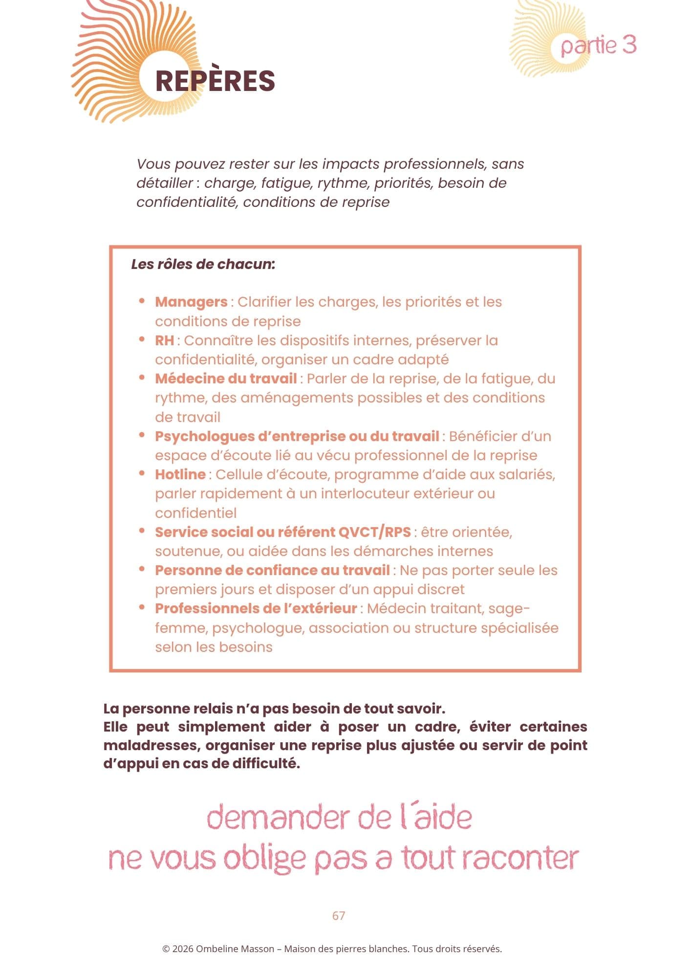 Page d'exemple du carnet Après une grossesse arrêtée